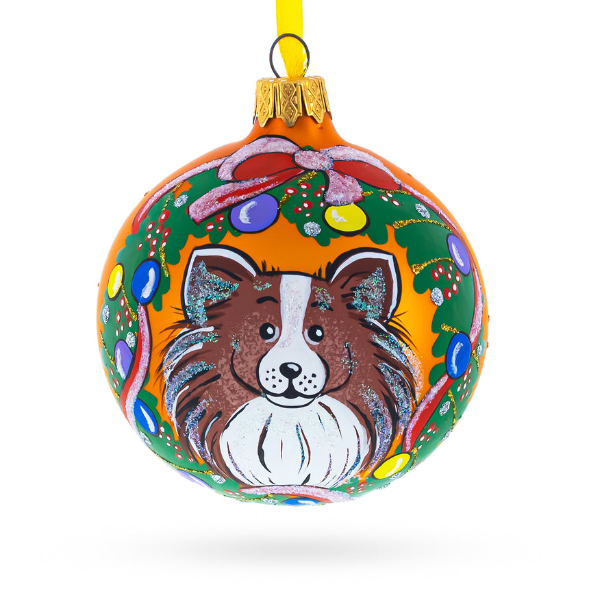 Glass Pomeranian Pup Glass Ball Christmas Ornament 3.25 Inches in Multi color Round