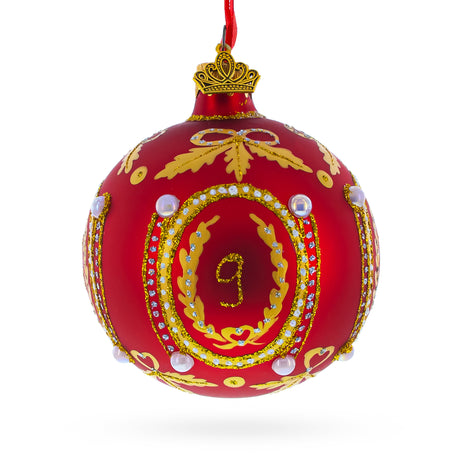 Glass 1893 Caucasus Royal Egg Red Glass Ball Christmas Ornament 3.25 Inches in Red color Round