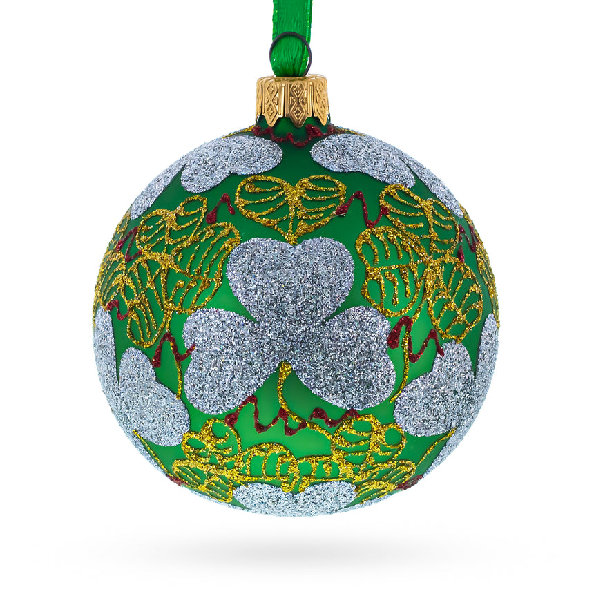 Glass 1902 Clover Leaf Royal Egg Green Blown Glass Christmas Ornament 3.25 Inches in Green color Round