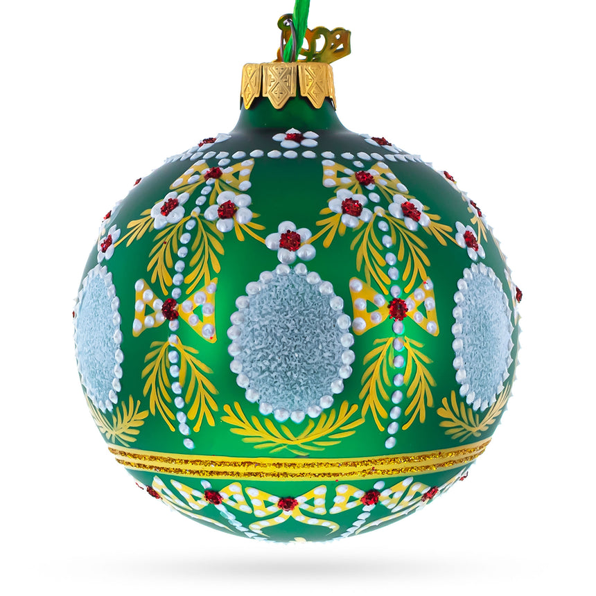 Glass 1908 Alexander Palace Royal Egg Green Glass Ball Christmas Ornament 3.25 Inches in Green color Round