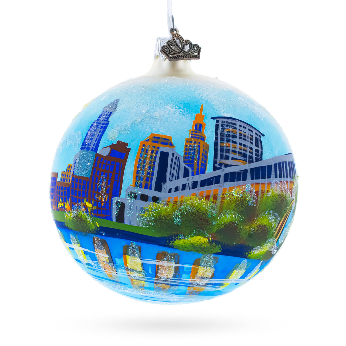Glass Cleveland, Ohio Glass Ball Christmas Ornament 4 Inches in Multi color Round