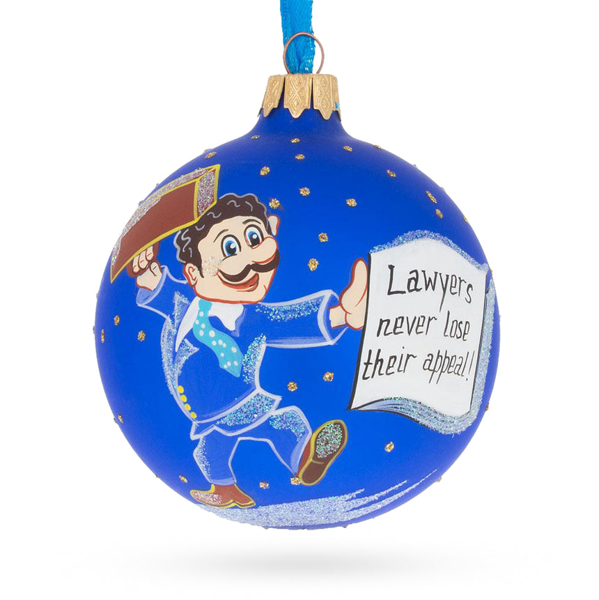 Glass Distinguished Lawyer with Briefcase Blown Glass Ball Christmas Ornament 3.25 Inches in Blue color Round