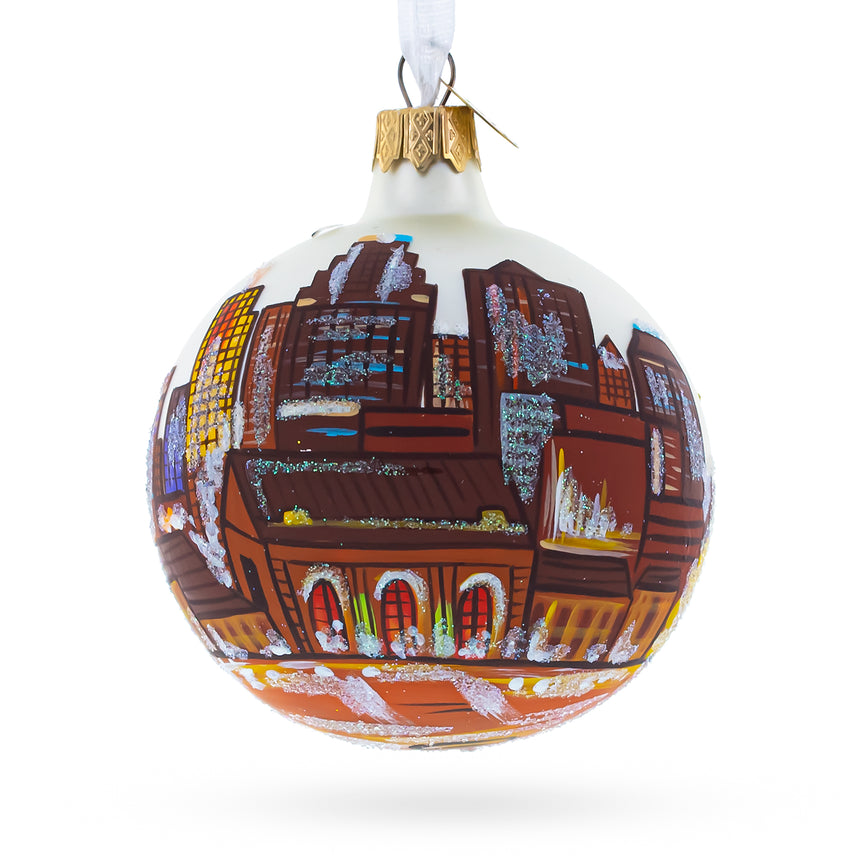 Glass Kansas City, Missouri Glass Ball Christmas Ornament 3.25 Inches in Brown color Round