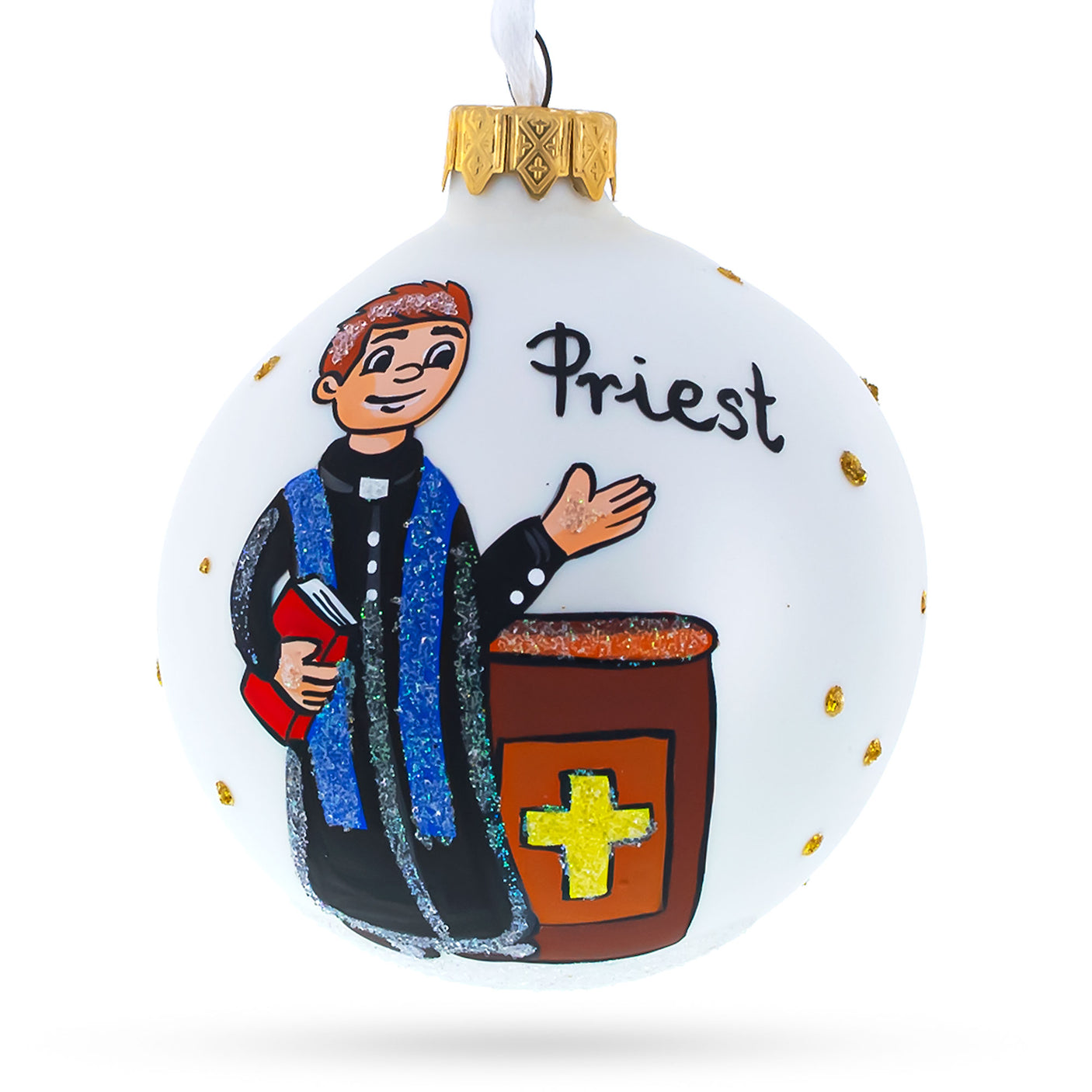 Glass The Priest Blown Glass Ball Christmas Ornament 3.25 Inches in White color Round