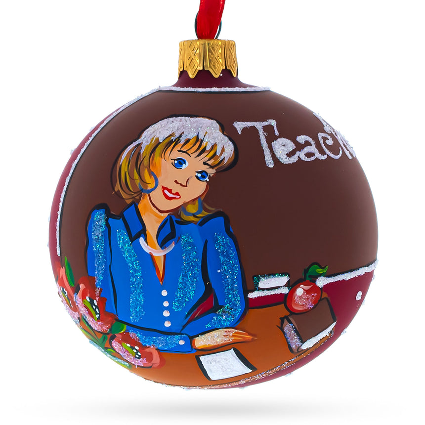 Glass School Teacher Blown Glass Ball Christmas Ornament 3.25 Inches in Multi color Round