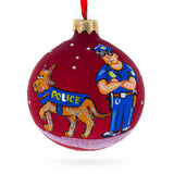 Glass Policeman & Canine Blown Glass Ball Christmas Ornament 3.25 Inches in Red color Round