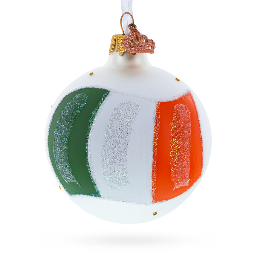 Glass Flag of Ireland Glass Ball Christmas Ornament 3.25 Inches in White color Round