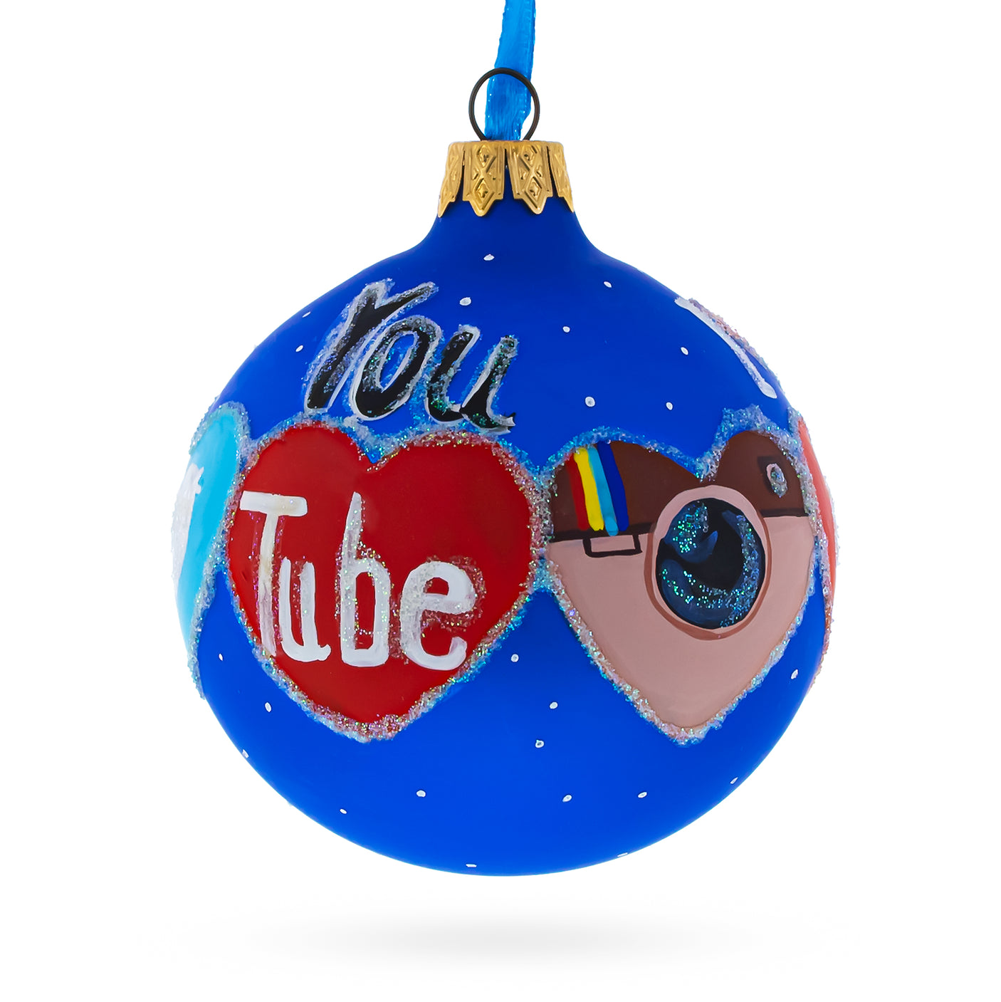 Glass Social Networks Blown Glass Ball Christmas Ornament 3.25 Inches in Blue color Round