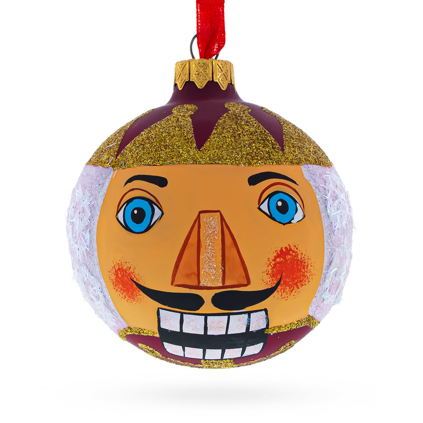 Glass Nutcracker Face Blown Glass Christmas Ornament 3.25 Inches in Multi color Round