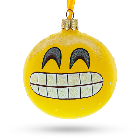 Glass The Grin Facial Expressions Glass Ball Christmas Ornament 3.25 Inches in Yellow color Round