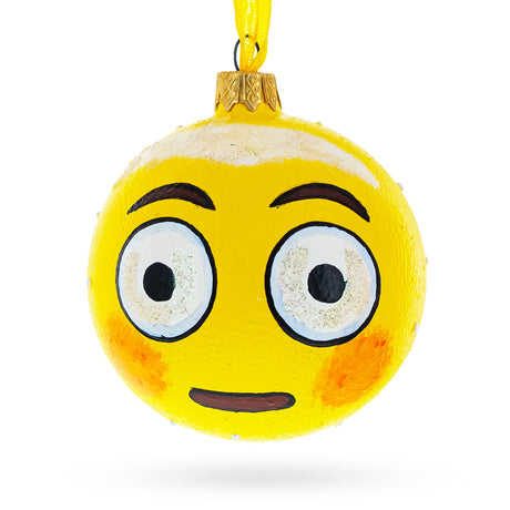 Glass Rolling Eyes Facial Expressions Glass Ball Christmas Ornament 3.25 Inches in Yellow color Round