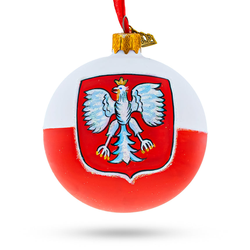 Glass Poland Coat of Arms Blown Glass Ball Christmas Ornament 3.25 Inches in Multi color Round