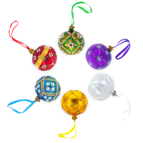 Multicolored Jewels Adorned on a Gilded Blown Glass Ball Christmas Ornament 3.25 InchesUkraine ,dimensions in inches: 3.25 x 3.25 x 3.25