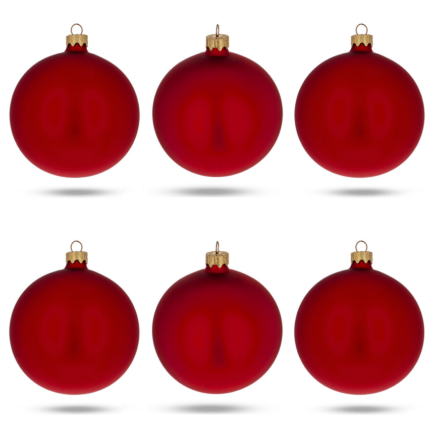 Glass Set of 6 Matte Red Glass Ball Christmas Ornaments 3.25 Inches in Red color Round