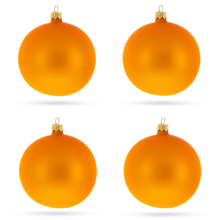 Glass Set of 4 Matte Orange Glass Ball Christmas Ornaments 4 Inches in Gold color Round