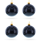 Glass Set of 4 Glossy Black Glass Ball Christmas Ornaments 4 Inches in Black color Round