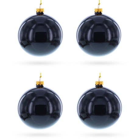 Glass Set of 4 Glossy Black Glass Ball Christmas Ornaments 4 Inches in Black color Round