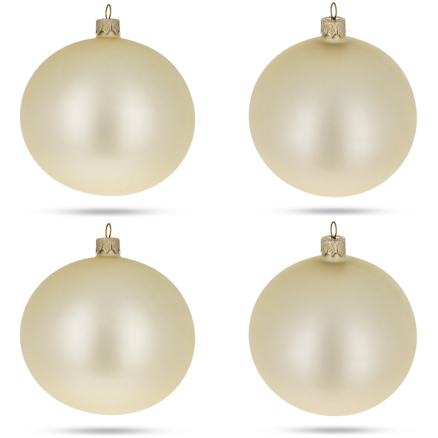 Glass Set of 4 Beige Glass Ball Christmas Ornaments 4 Inches in Beige color Round