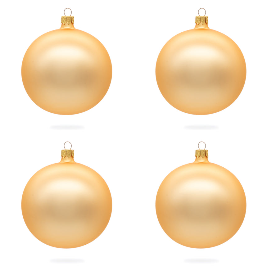 Glass Set of 4 Rose Gold Glass Ball Ornaments 4 Inches in Beige color Round