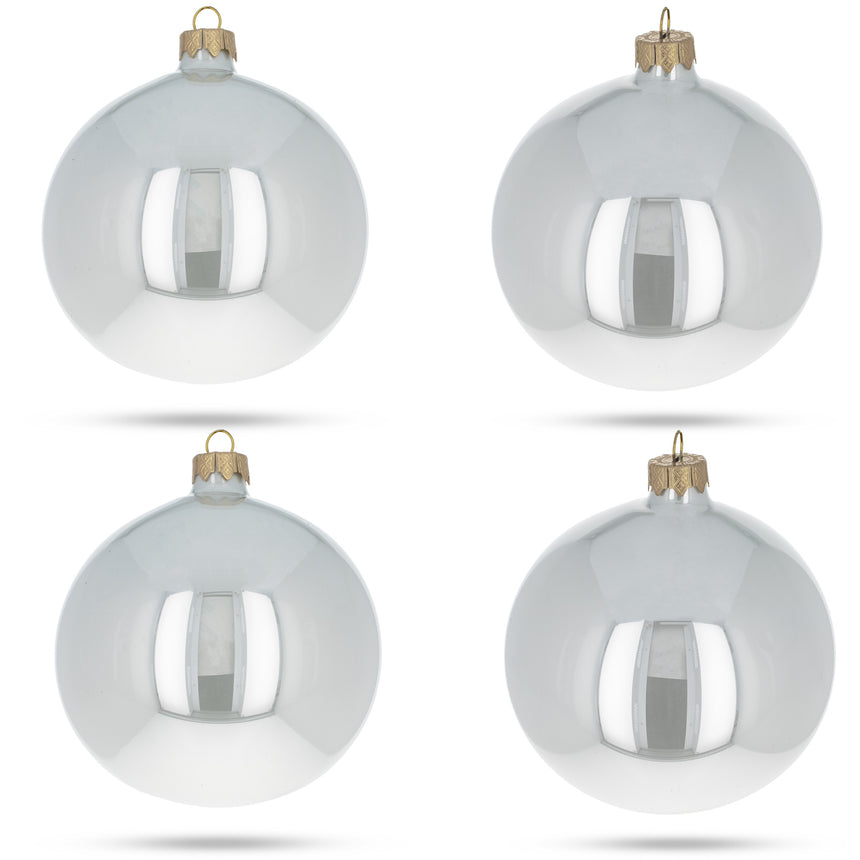 Glass Set of 4 Glossy White Glass Ball Christmas Ornaments 4 Inches in White color Round