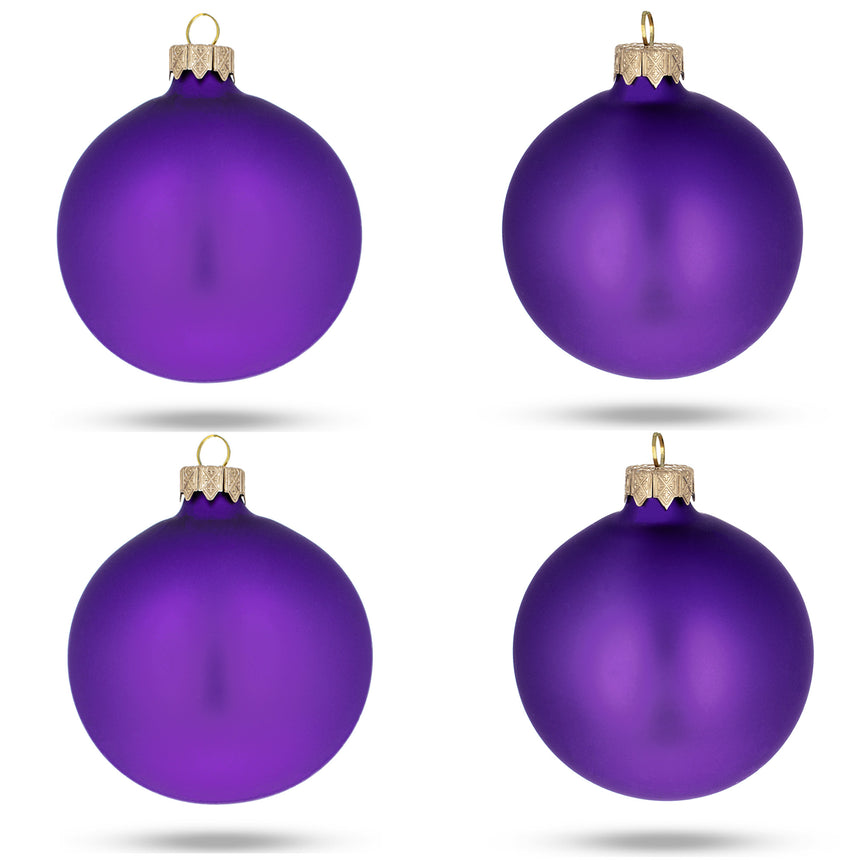 Glass Set of 4 Matte Purple Glass Ball Christmas Ornaments 4 Inches in Purple color Round