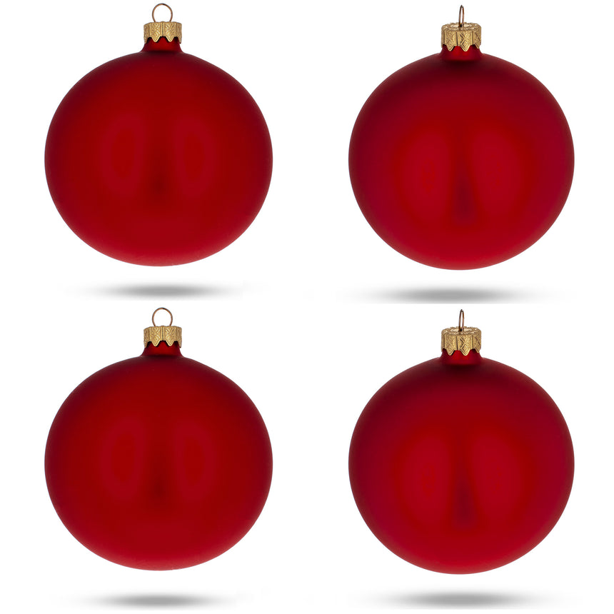 Glass Set of 4 Red Matte Glass Ball Christmas Ornaments 4 Inches in Red color Round