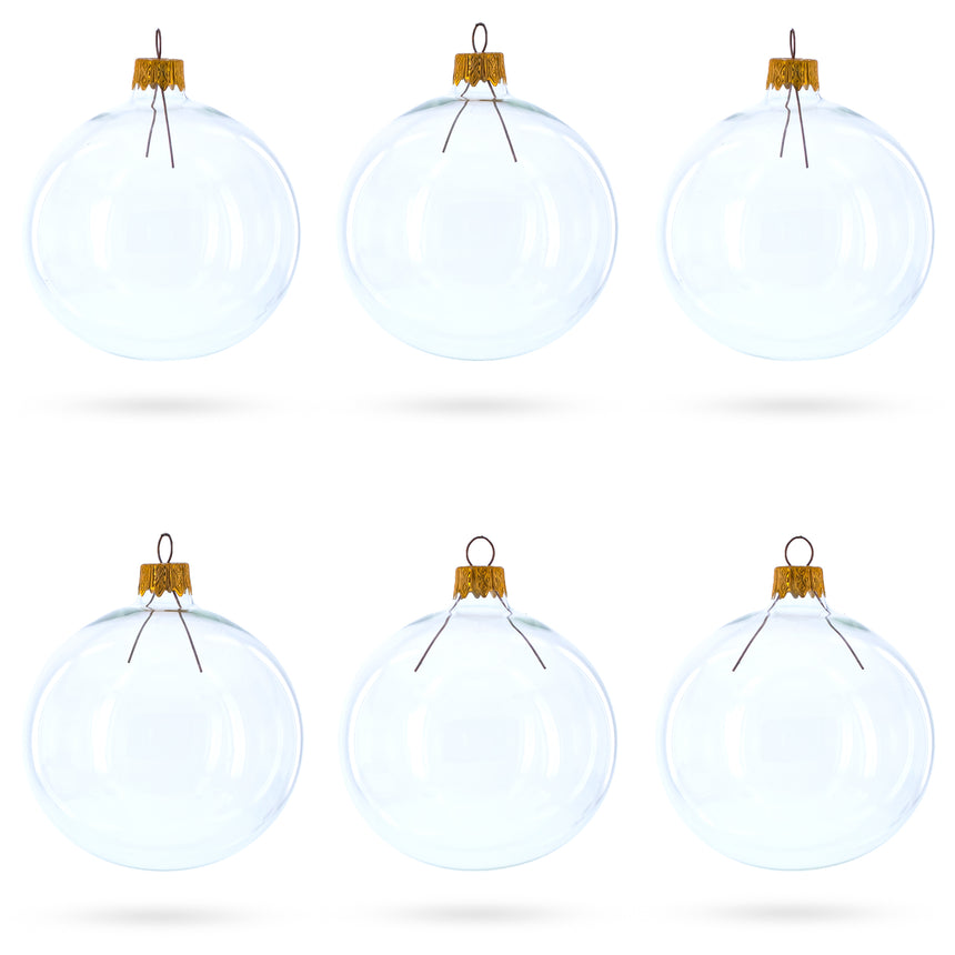 Glass Set of 6 Clear Glass Ball Christmas Ornaments DIY Craft 3.25 Inches in Clear color Round