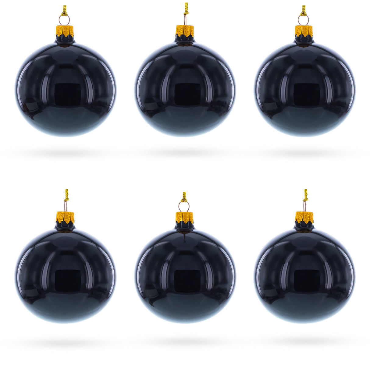 Glass Black Glossy Glass Ball Christmas Ornament 3.25 Inches in Black color Round