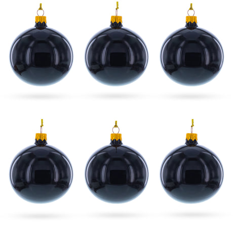 Glass Black Glossy Glass Ball Christmas Ornament 3.25 Inches in Black color Round