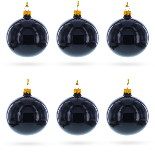 Glass Black Glossy Glass Ball Christmas Ornament 3.25 Inches in Black color Round