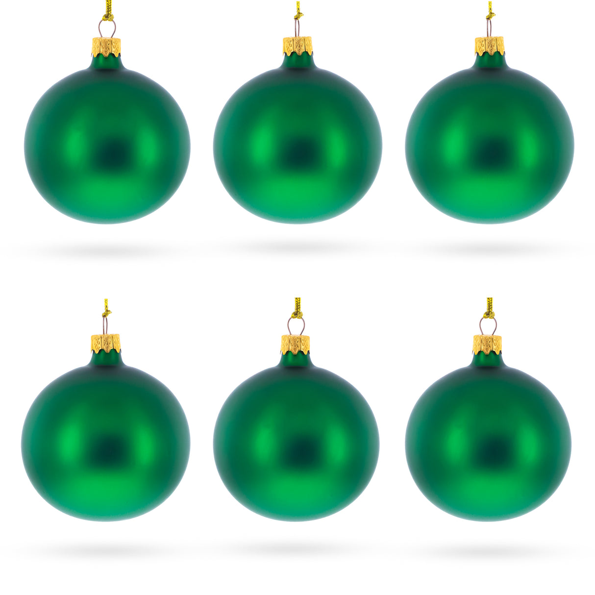 Glass Set of 6 Matte Green Glass Ball Christmas Ornaments 3.25 Inches in Green color Round