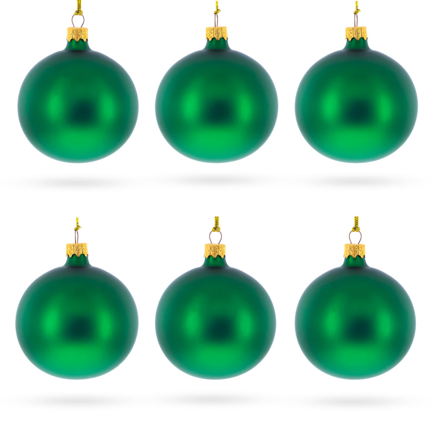 Glass Set of 6 Matte Green Glass Ball Christmas Ornaments 3.25 Inches in Green color Round