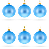 Glass Set of 6 Matte Light Blue Glass Ball Christmas Ornaments 3.25 Inches in Blue color Round