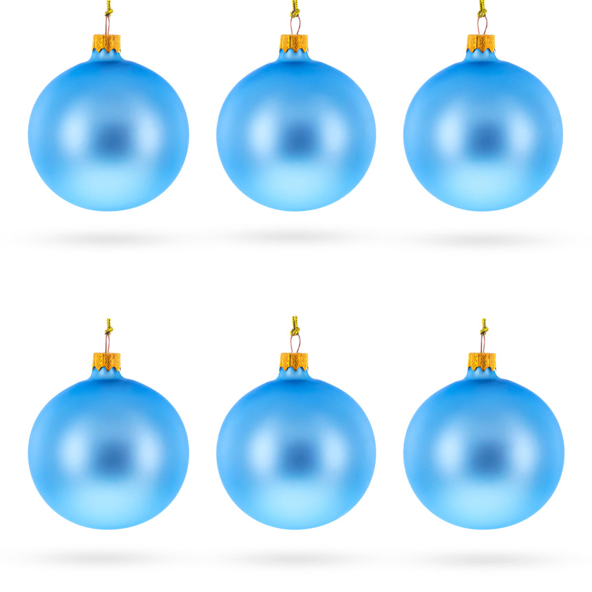 Glass Set of 6 Matte Light Blue Glass Ball Christmas Ornaments 3.25 Inches in Blue color Round