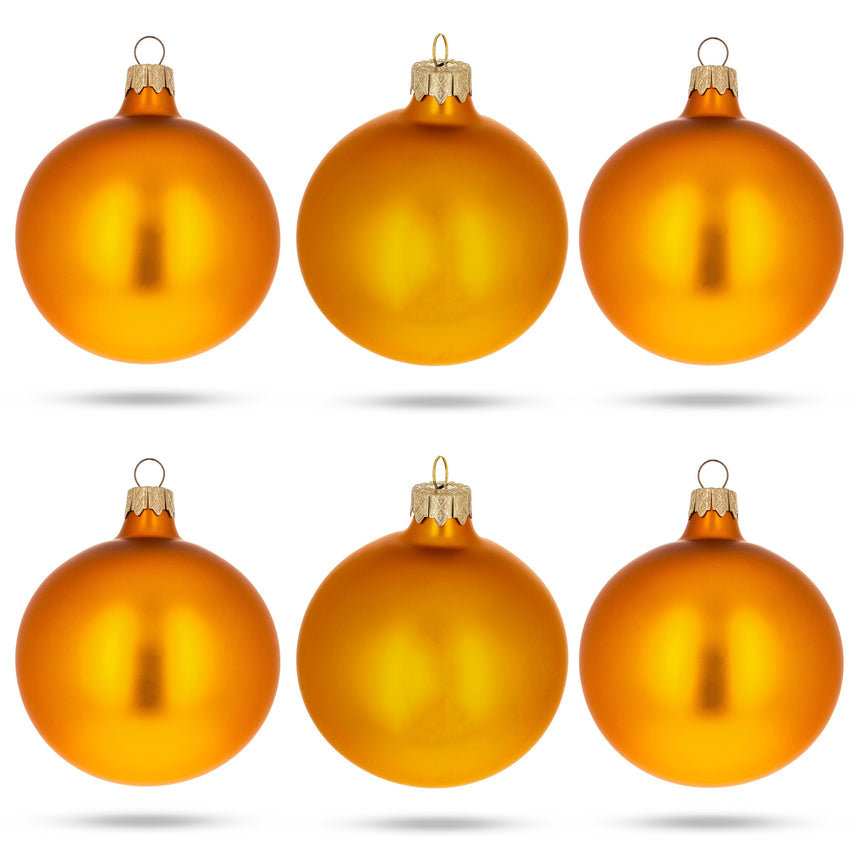 Glass Set of 6 Matte Gold Glass Ball Christmas Ornaments 3.25 Inches in Gold color Round