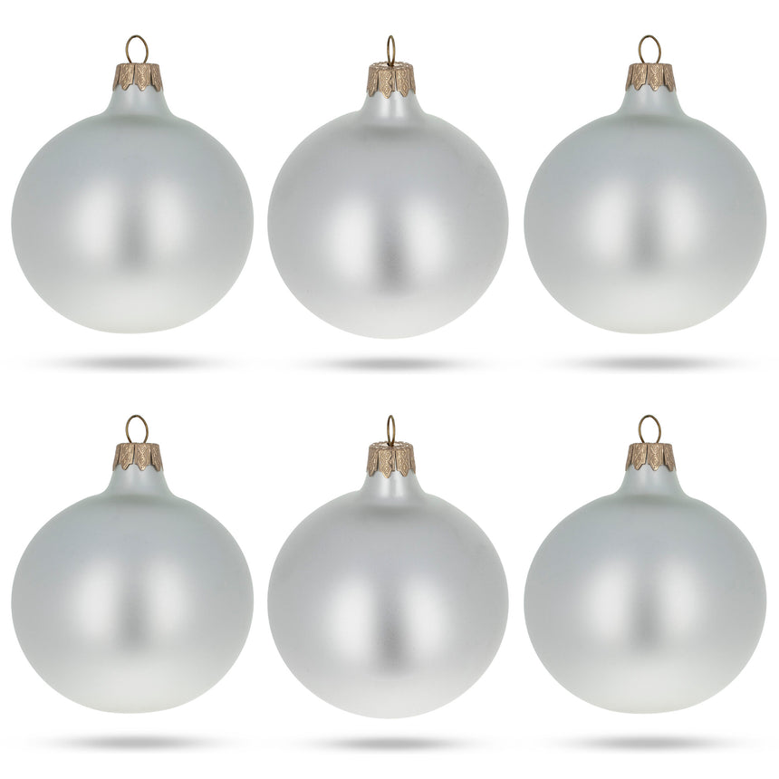 Glass Set of 6 Matte White Glass Ball Christmas Ornaments 3.25 Inches in White color Round