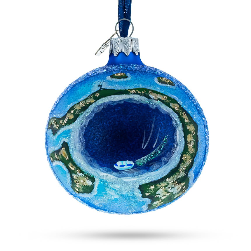 Glass The Great Blue Hole, Belize Glass Ball Christmas Ornament 3.25 Inches in Multi color Round