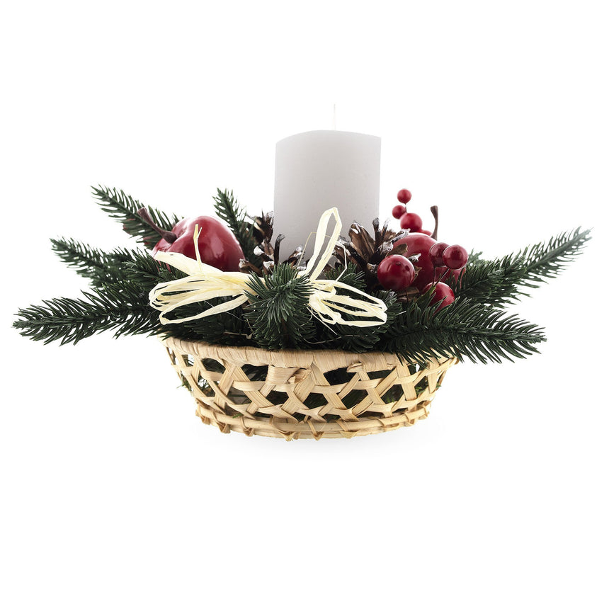 Ukrainian Candle Holder Decoration with Straw Bow, Apples & Pine Cones 16 InchesUkraine ,dimensions in inches: 15.7 x  x