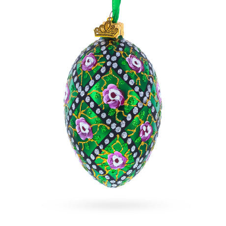 Glass 1907 Rose Trellis Royal Egg Glass Ornament 4 Inches in Green color Oval