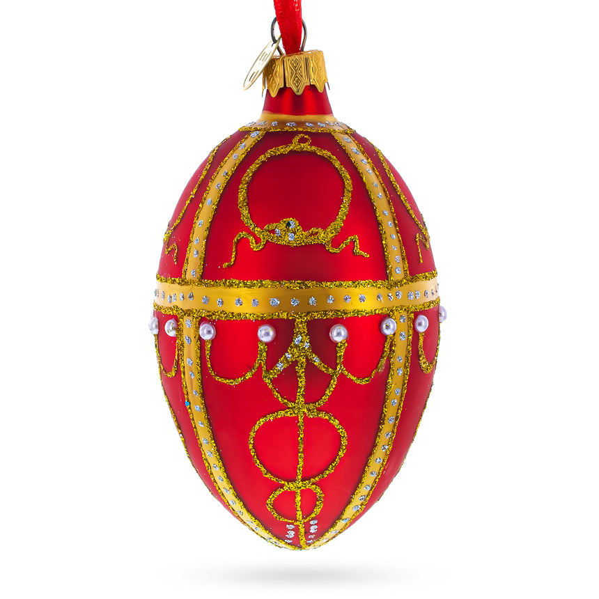 Glass 1895 Rosebud Royal Egg Glass Ornament 4 Inches in Red color Oval