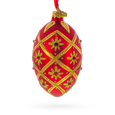 Glass Gold Stars on Red Glass Egg Ornament 4 Inches in Red color Oval