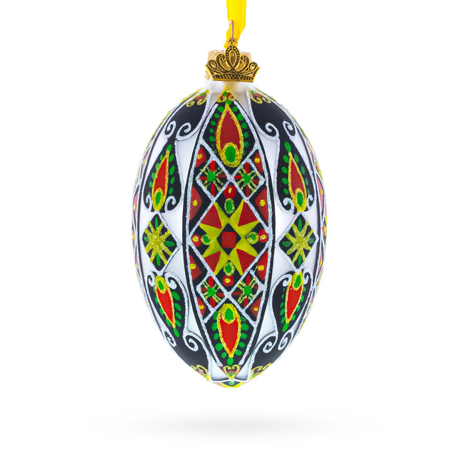 Glass Traditional Ukrainian Pysanka Glass Egg Ornament 4 Inches in Multi color Oval