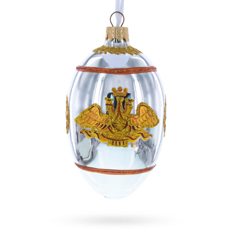 Glass 1916 Steel Military Royal Glass Egg Ornament 4 Inches in White color Oval