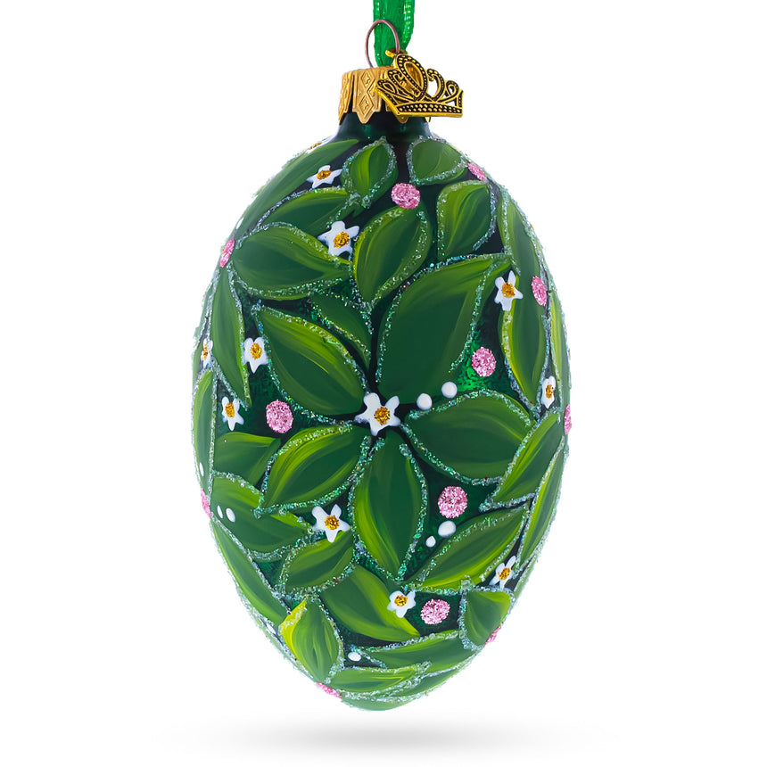 Glass 1911 The Bay Tree Royal Glass Egg Ornament 4 Inches in Green color Oval