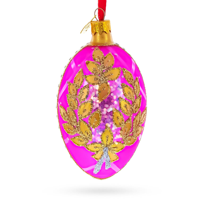 Glass Golden Branches On Pink Glass Egg Ornament 4 Inches in Pink color Oval