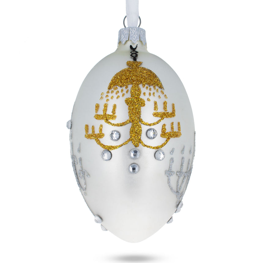 Glass Chandeliers On White Glass Egg Ornament 4 Inches in White color Oval