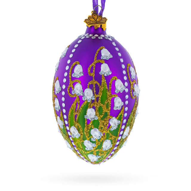 Glass 1898 Lilies Of The Valley In Purple Royal Egg Glass Ornament 4 Inches in Purple color Oval