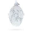 Glass 3D Flowers on Glossy White Glass Egg Ornament 4 Inches in White color Oval