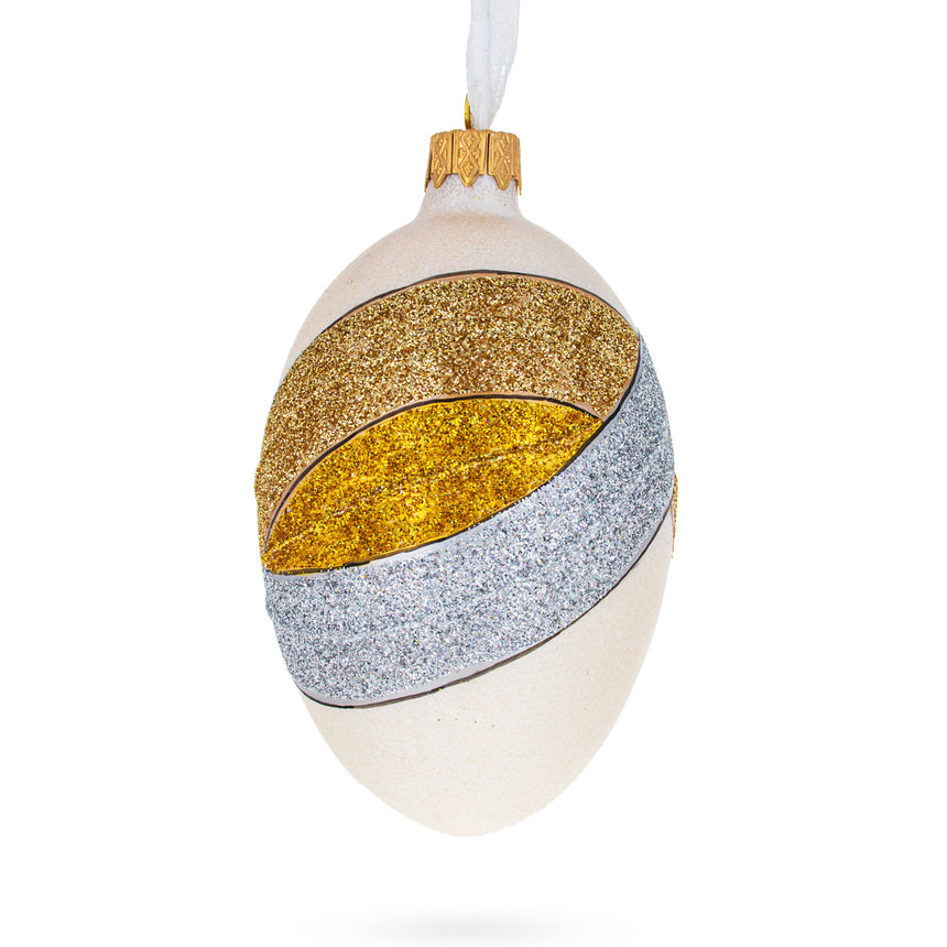 Glass Louis-Francois Designer Jeweled Trinity Band Glass Egg Christmas Ornament 4 Inches in Multi color Oval