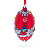 Glass Florence Designer Jeweled Pendant Necklace Glass Egg Christmas Ornament 4 Inches in Red color Oval